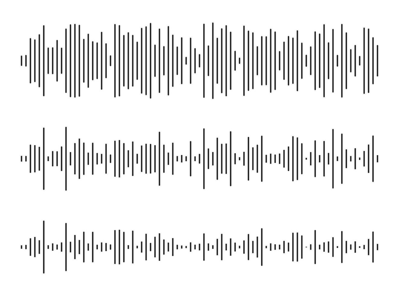 Voice message patterns. Equalizer symbol. Audio chat speech sound wave icons. Samples for mobile messenger, podcast online radio interface, music player, app. Waveform templates. vector