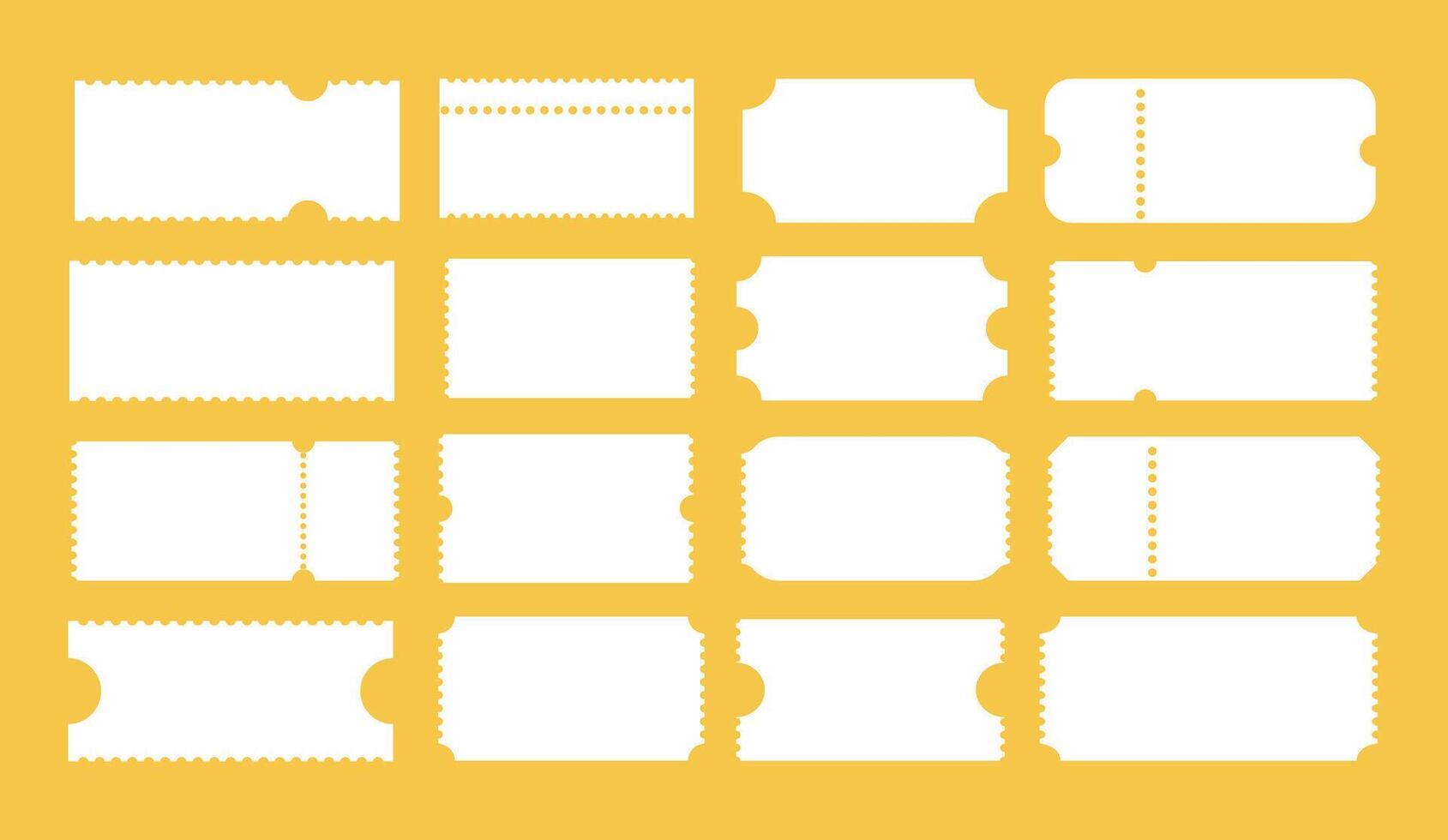 Admit one tickets. Empty flat patterns. Ticket icon for cinema, circus, theatre, festival, casino, club. Boarding blanks, lottery, sale coupons. Blanks white backgrounds. vector