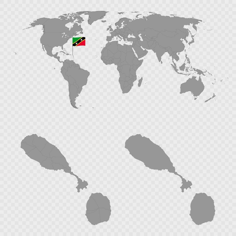 Saint Kitts and Nevis Map Set with World Location. vector