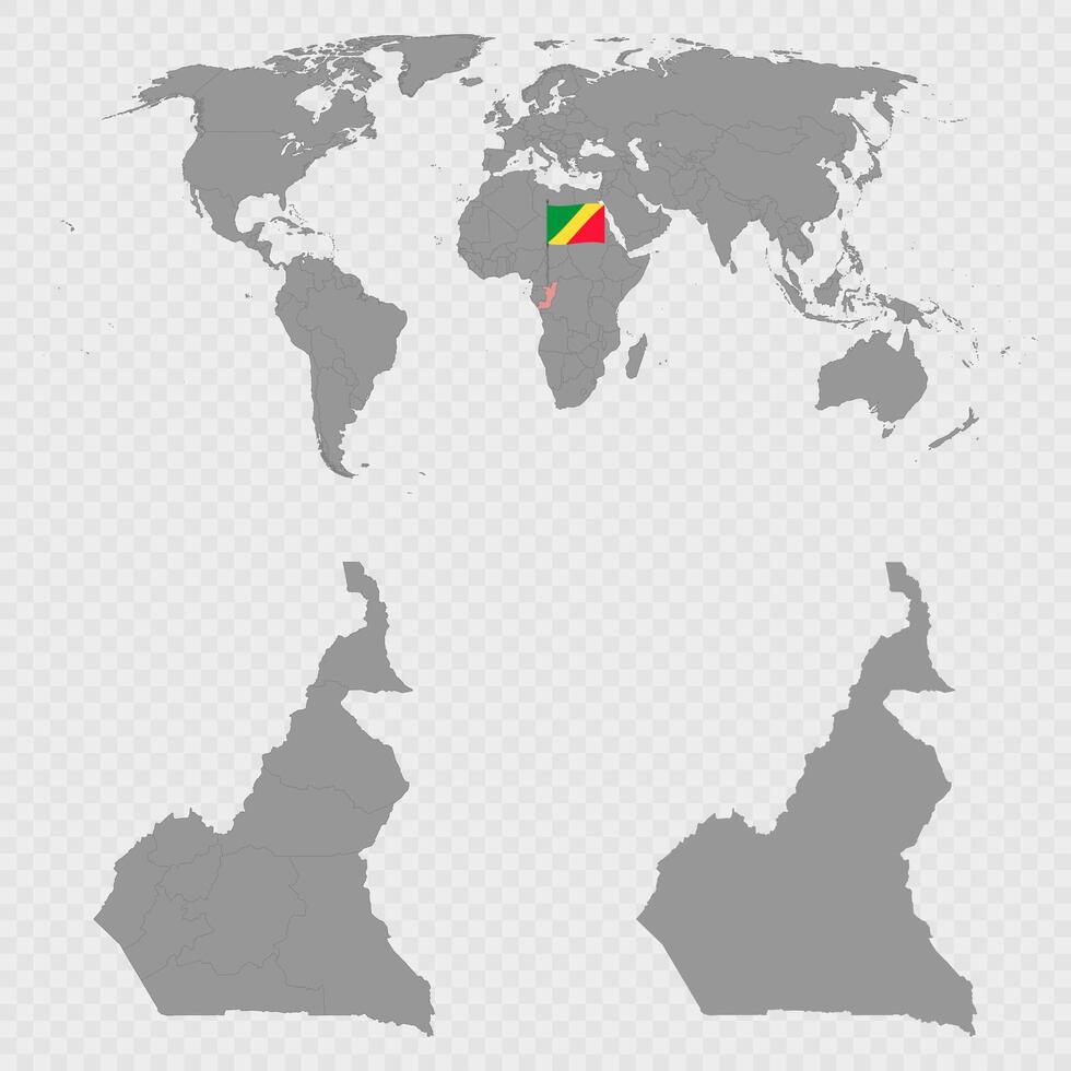 Republic of Cameroon Map Set with World Location. vector