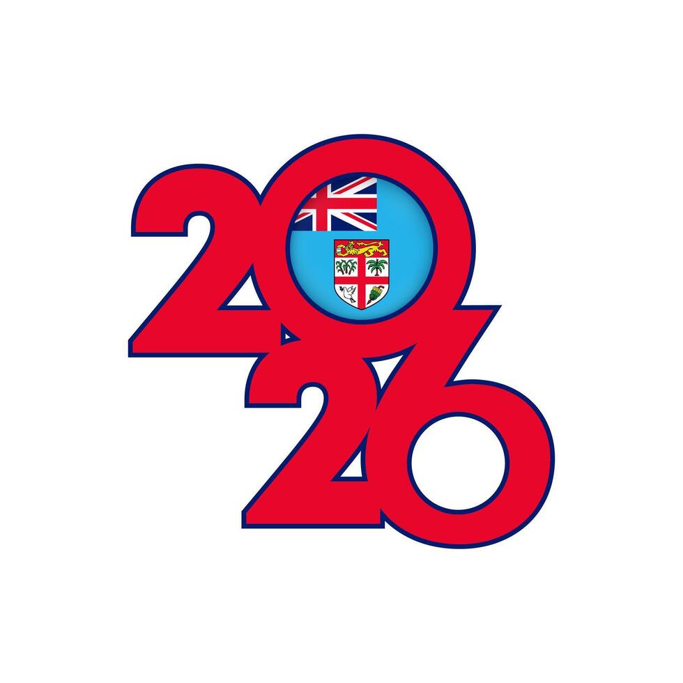 2026 banner with Fiji flag inside. vector