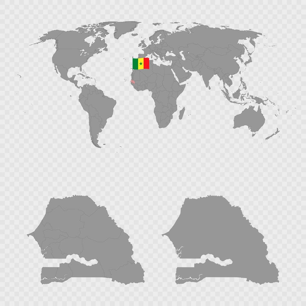 Senegal Map Set with World Location. vector