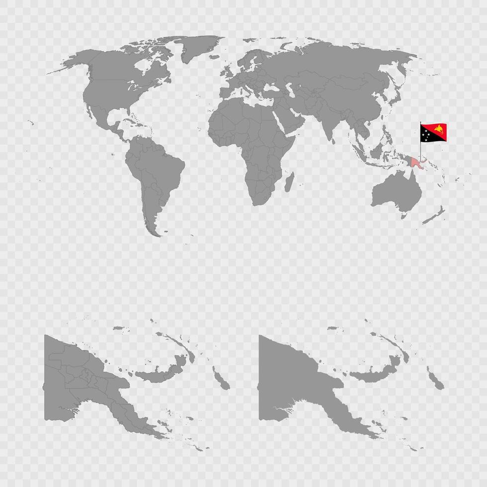 Papua New Guinea Map Set with World Location. vector