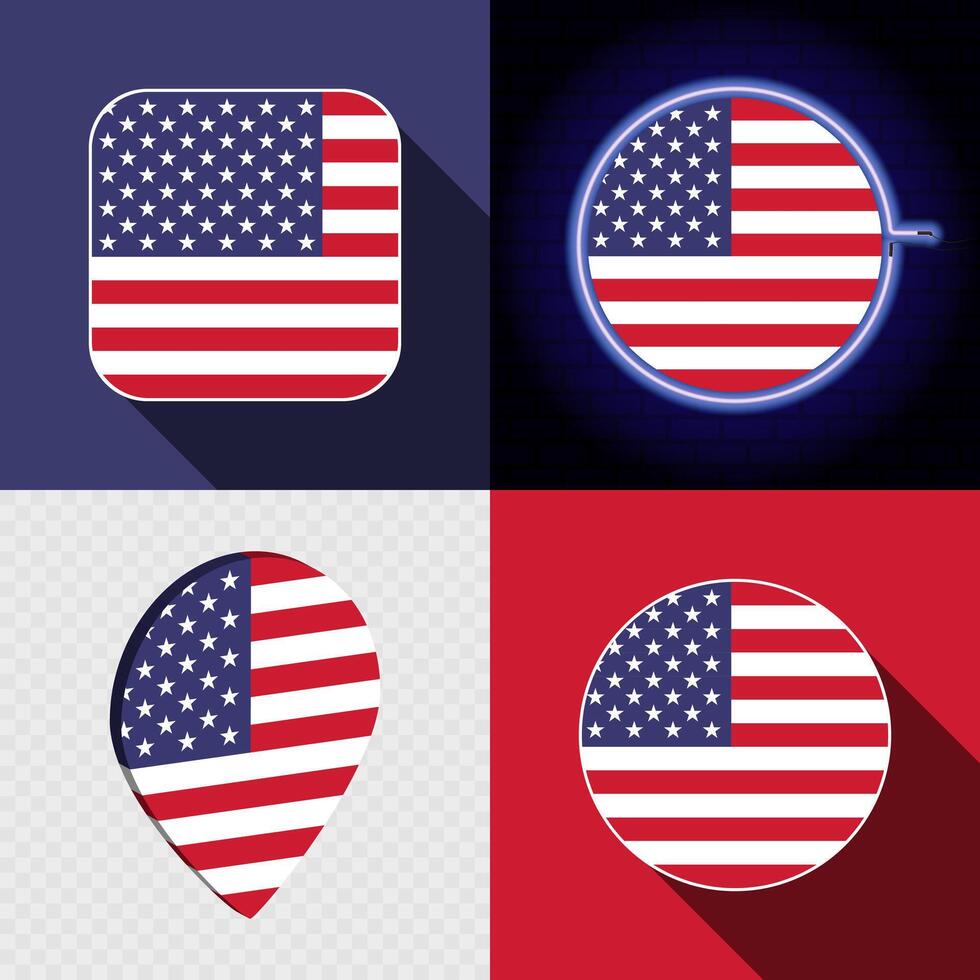 Various American flag icon designs vector