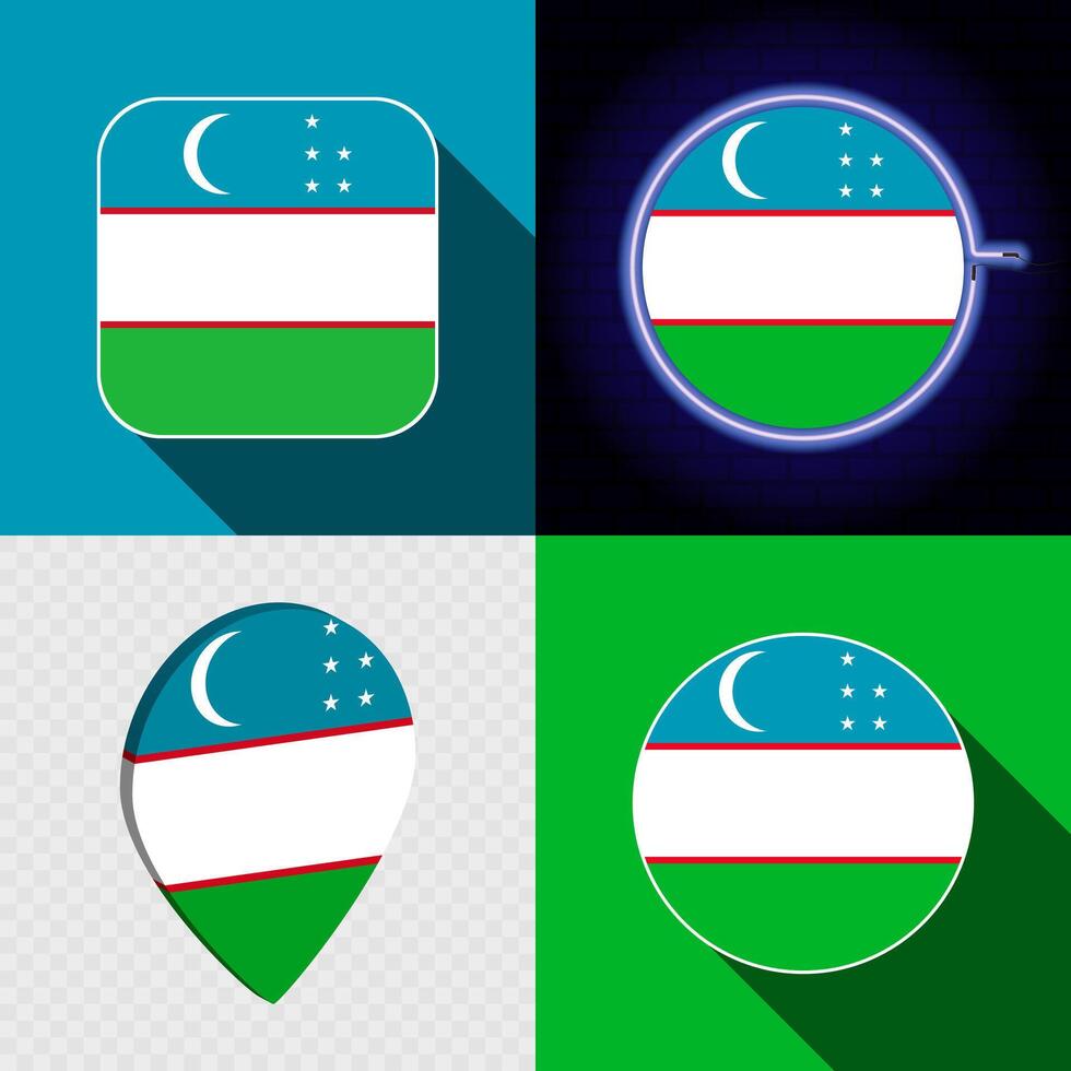Set of modern icons with the national flag of Uzbekistan. vector