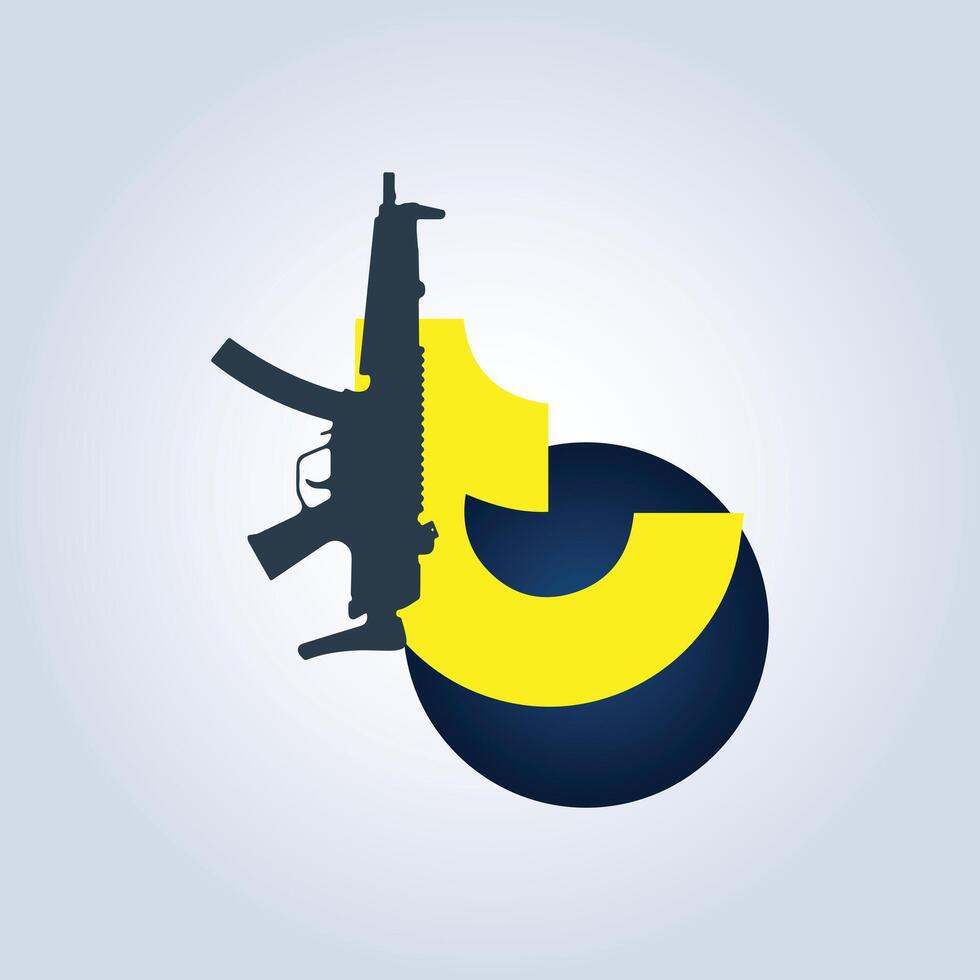 Weapon company logo in dark blue and yellow colors vector