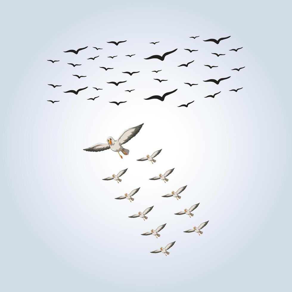 Birds flying in the sky design with abstract background vector