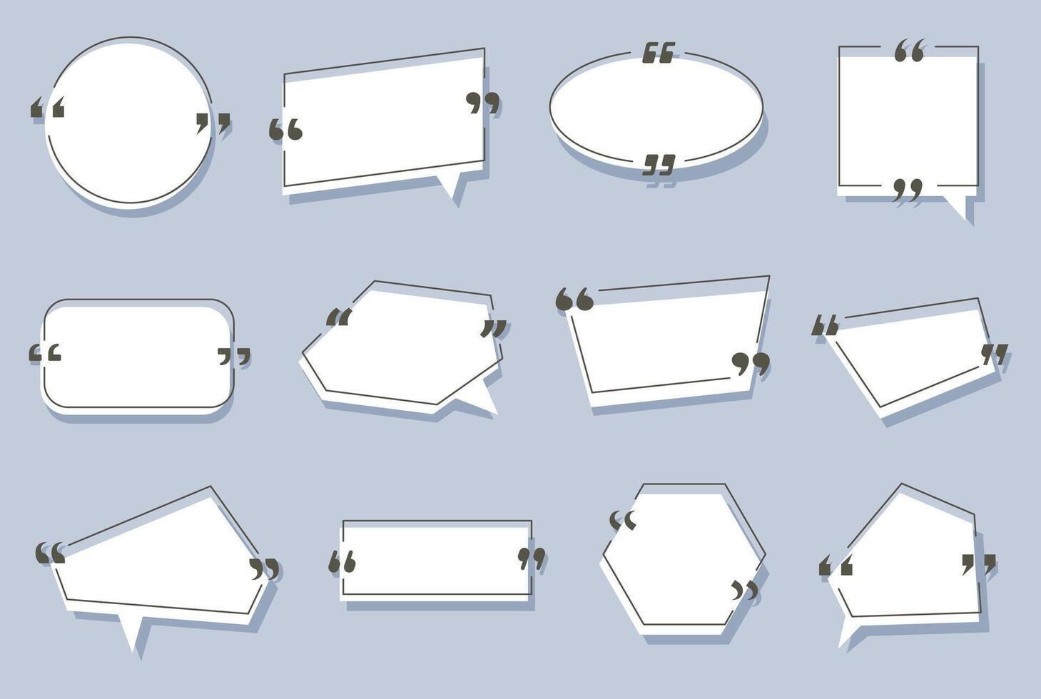 Quote mark banner. Text boxes with quotation marks, speech bubble frames for message UI, comment dialog quotes borders for blog feedback design. isolated set vector