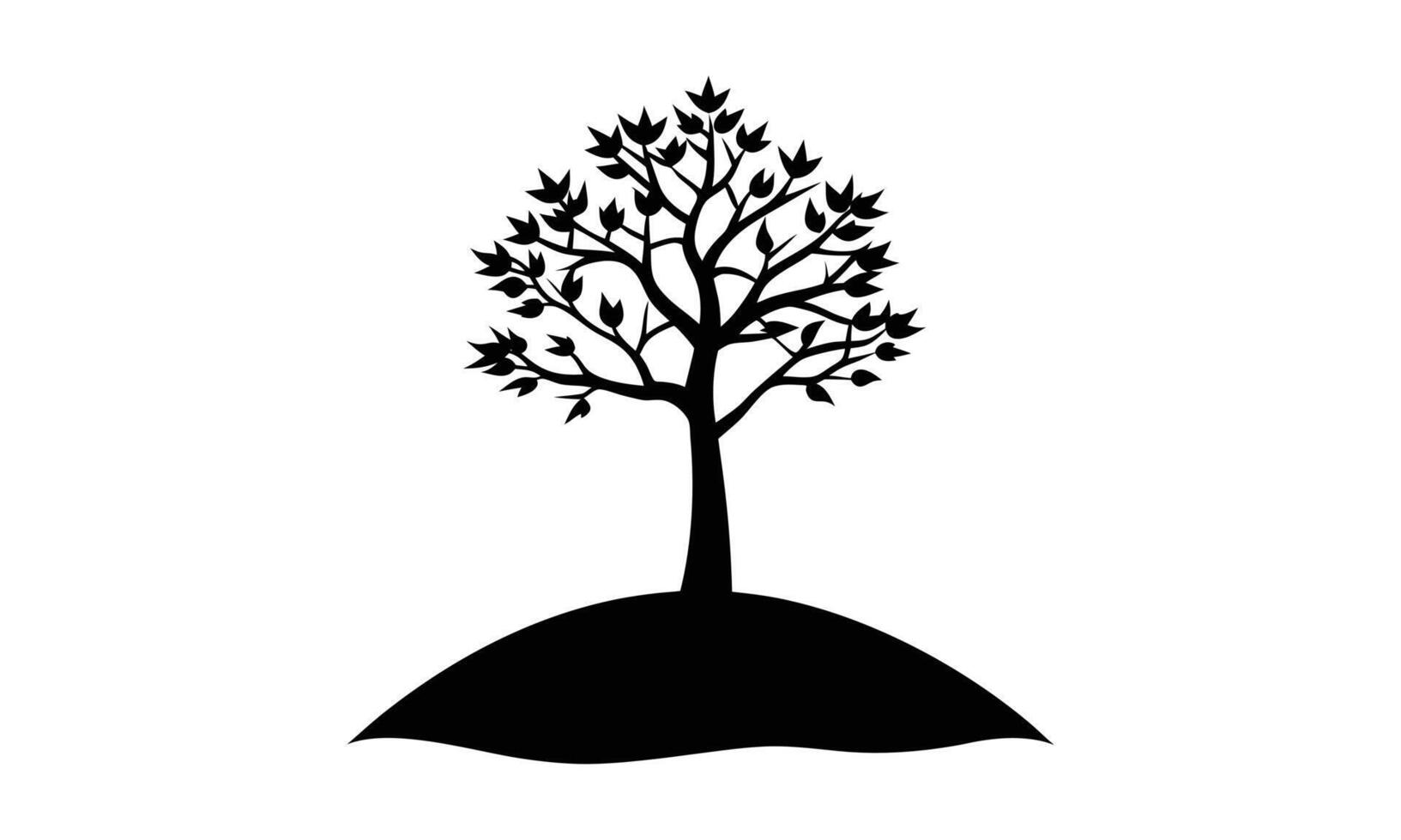 Single black tree silhouette on hilltop vector