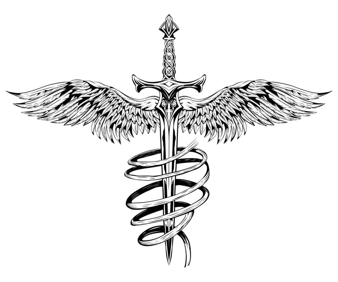 Winged Sword for Tattoo Design vector