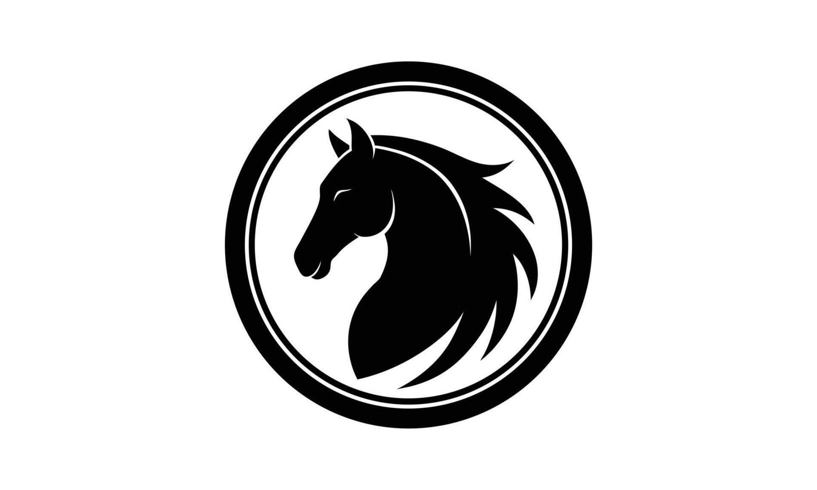 Elegant black horse head in circle logo design vector