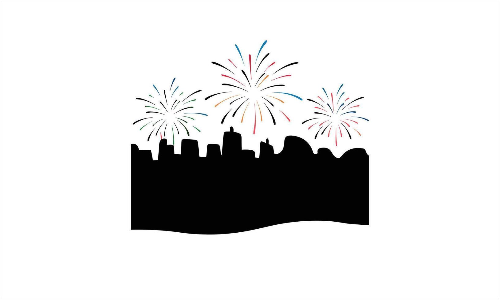 Cityscape fireworks celebration night sky display vector