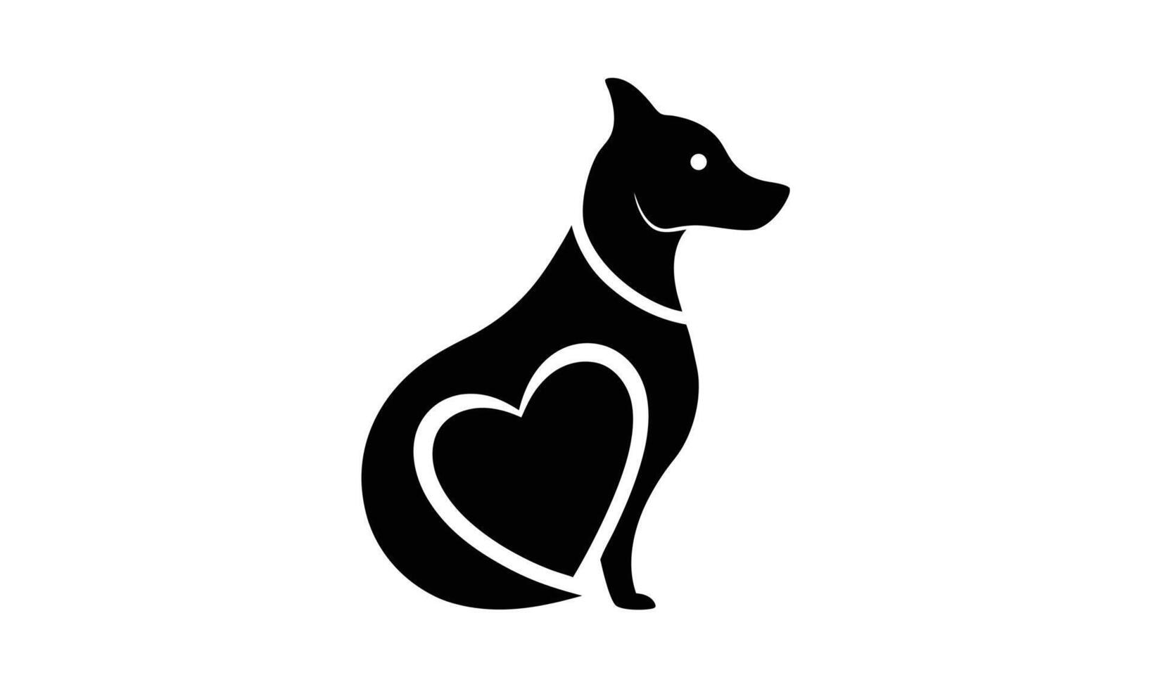 Dog silhouette heart logo design pet love vector