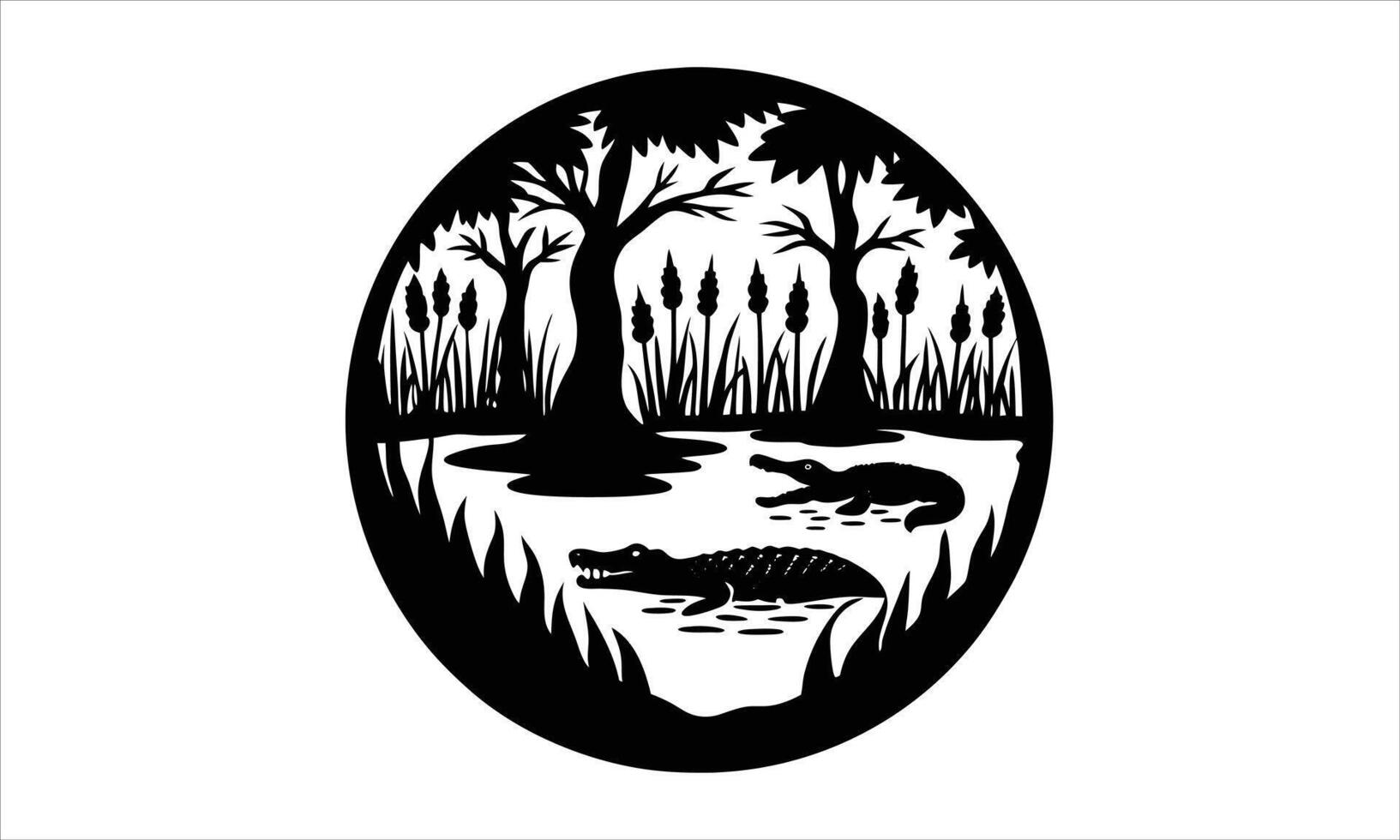 Two alligators in a swampy bayou scene vector
