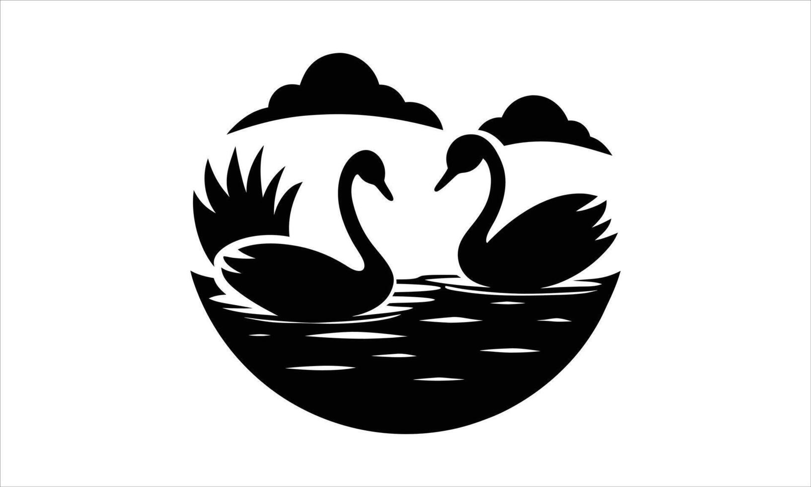 Two swans on a lake romantic nature scene vector
