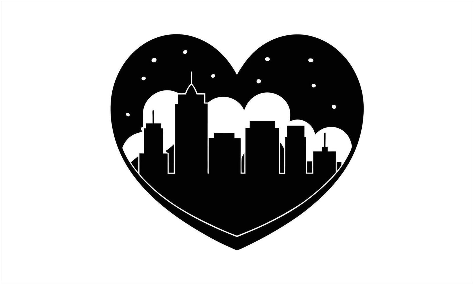 Cityscape silhouette heart night city love vector