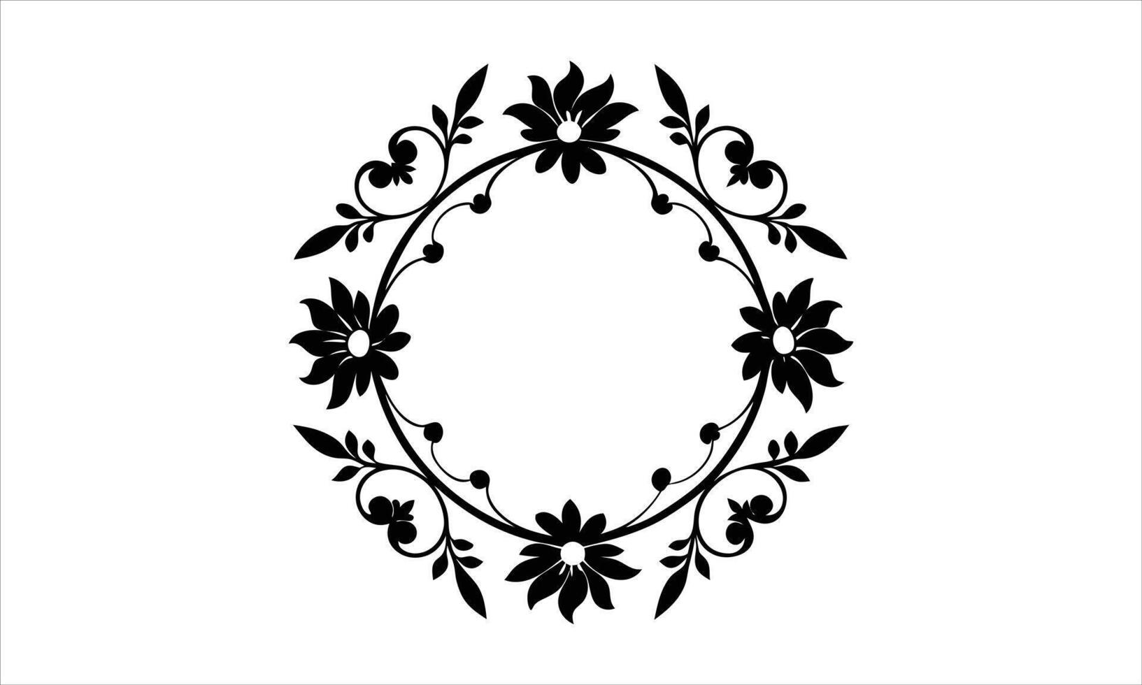 Elegant black floral circle frame design element vector