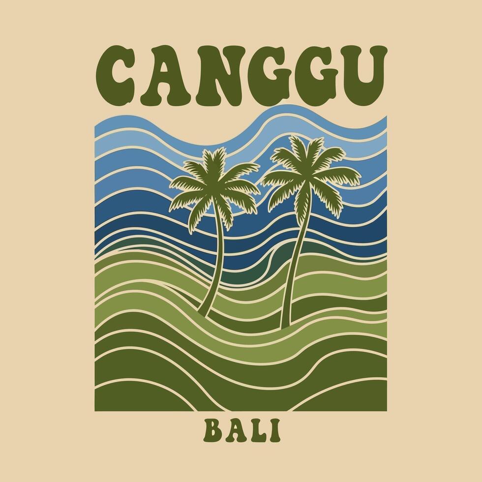 Canggu Bali Palms Retro Art. vector