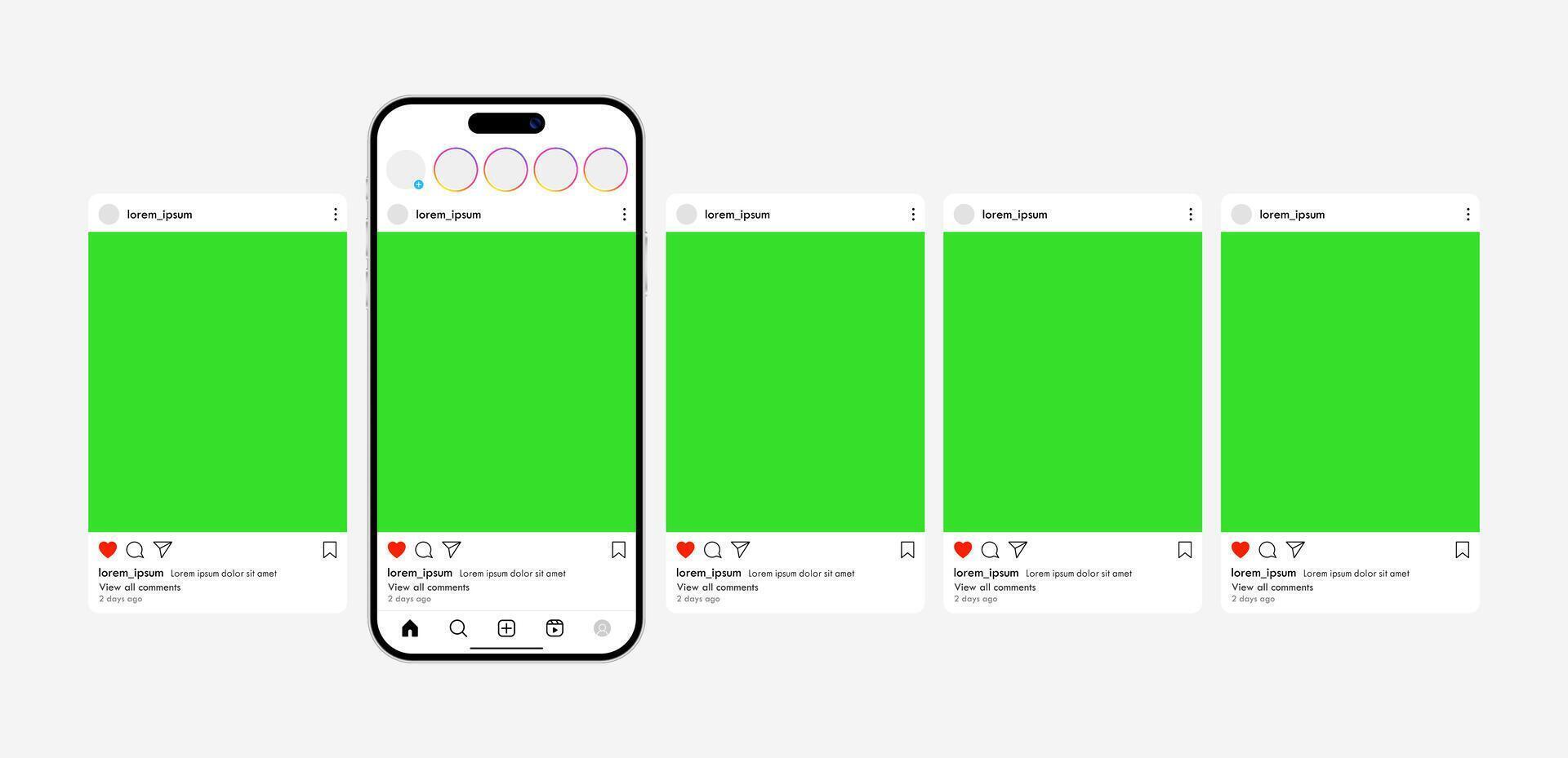 Social media carousel post smartphone mockup green screen ui layout mobile phone template illustration vector