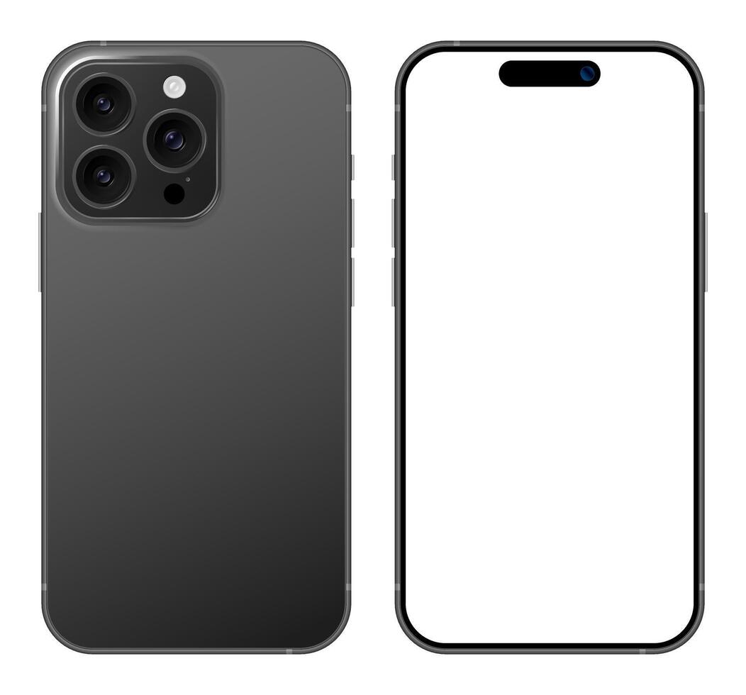 Mobile Phone Device Mockup Template Front Back Angle. Black Frame Smartphone Blank Display User Interface Layout Illustration vector