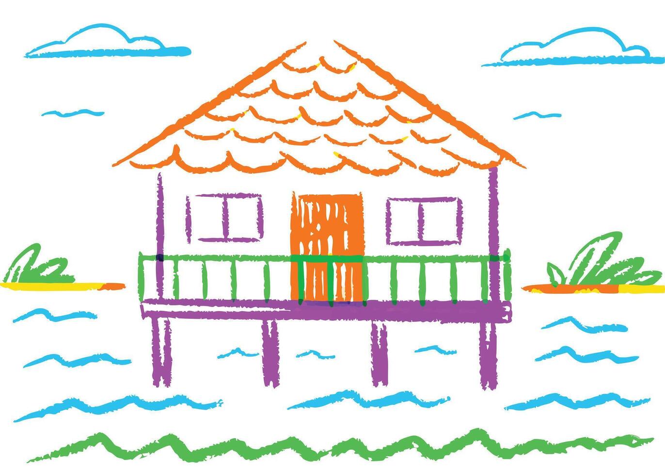 Whimsical cartoon house designs including a heart-shaped home, a cottage nestled in a winter forest, and an estate among the clouds in the sky, featuring diverse architecture and landscape elements vector