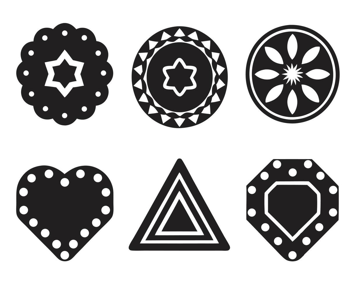 A versatile set of glossy black and white icons and symbols for web design, including star, heart, and circle shapes with shadow elements, in EPS10 format vector