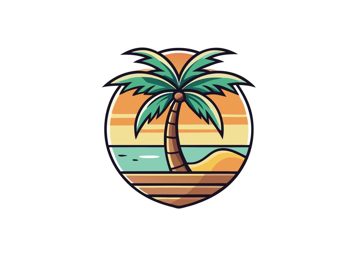 Tropical island beach scene with a lone palm tree, perfect for a summer vacation illustration vector