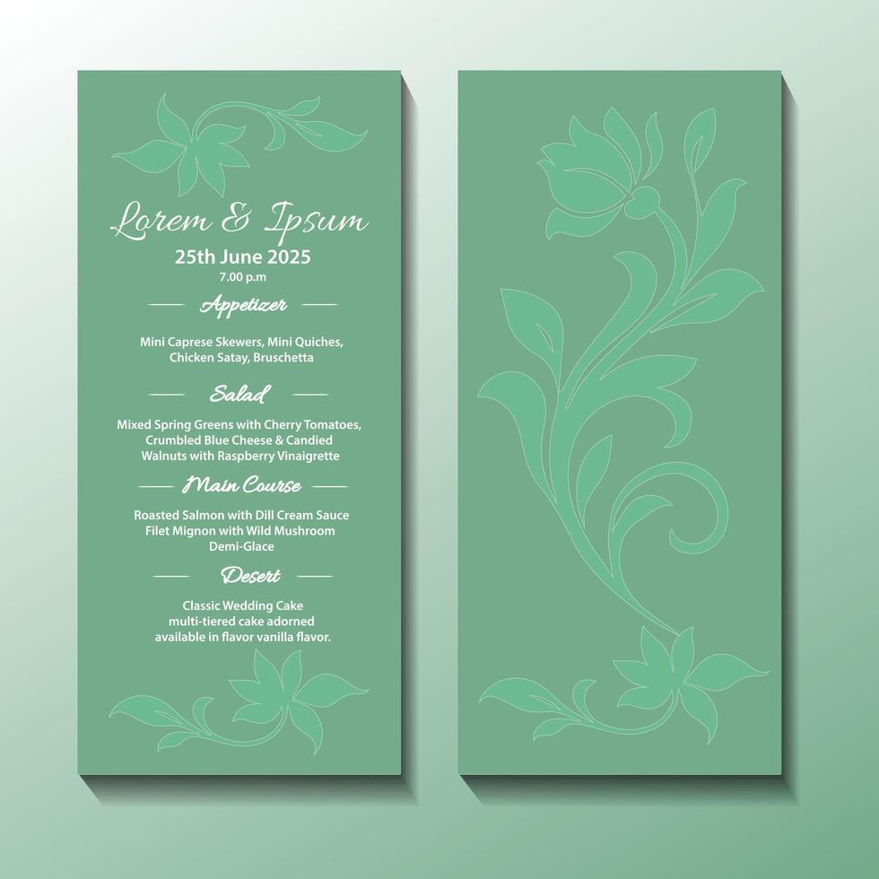 Elegant Green Floral Wedding Menu vector