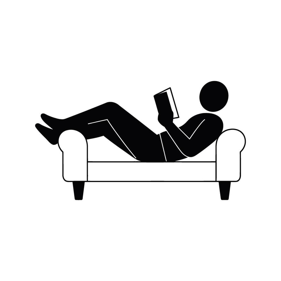 Relaxing Person Reading a Book on a Couch Simple Pictogram Illustration vector