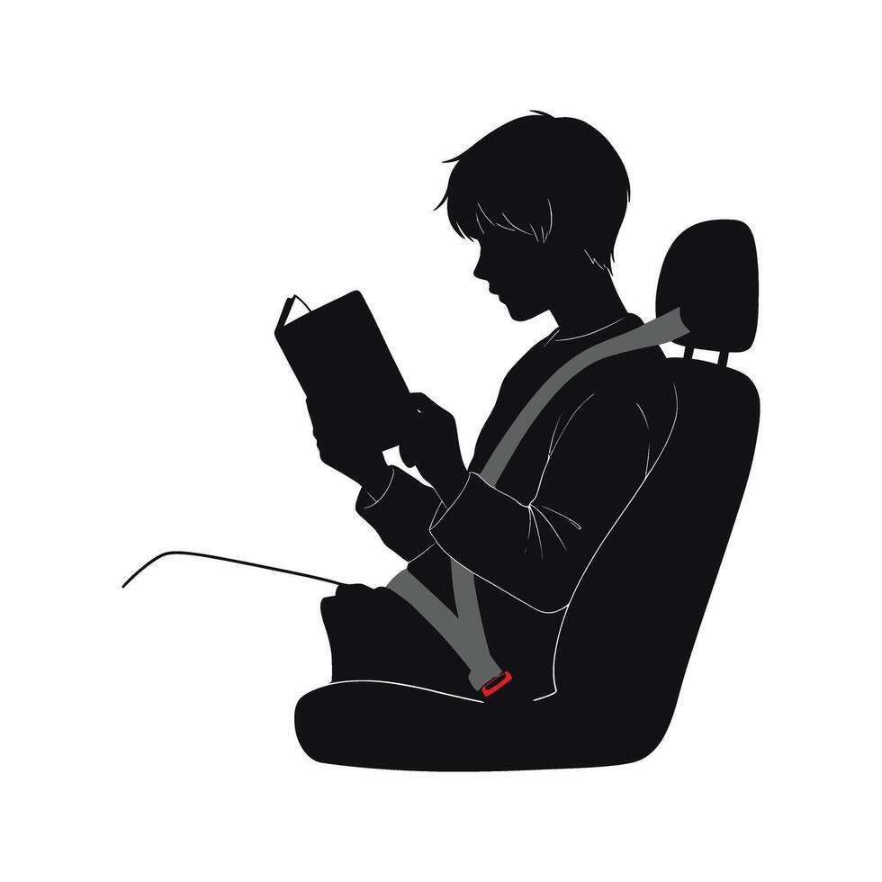 Silhouette of Person Reading Book in Car Seat with Seatbelt vector