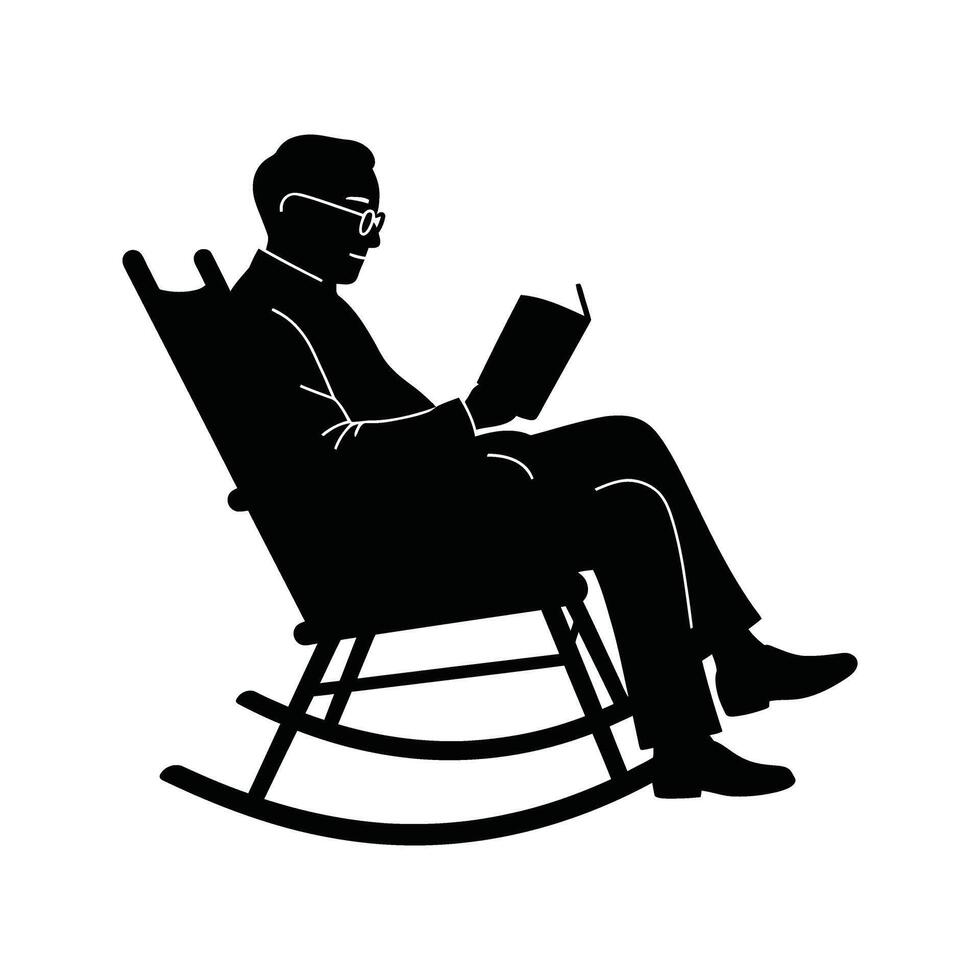 Silhouette of a man reading a book in a rocking chair relaxing leisure rest reading book chair silhouette illustration vector