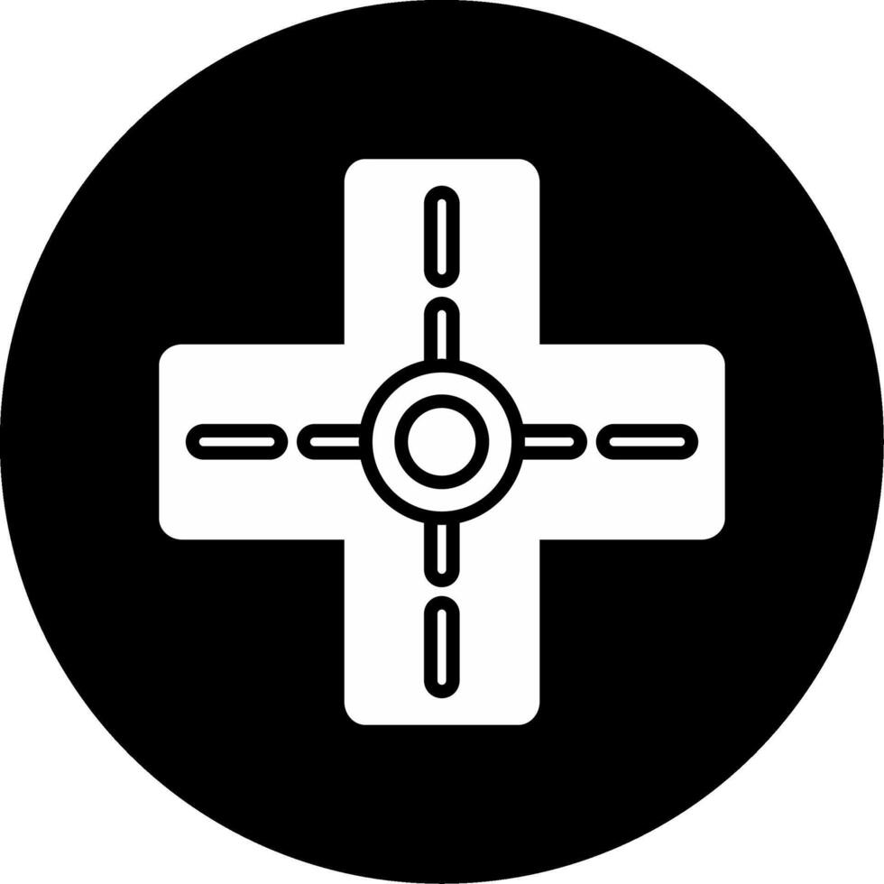Four Way Road Intersection Glyph Circle Inverted vector
