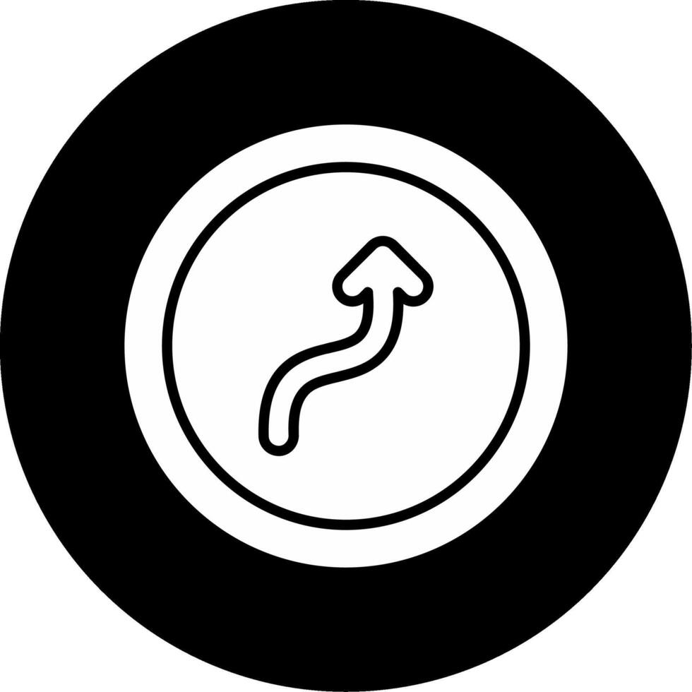 Curve in Road Ahead Sign Glyph Circle Inverted vector