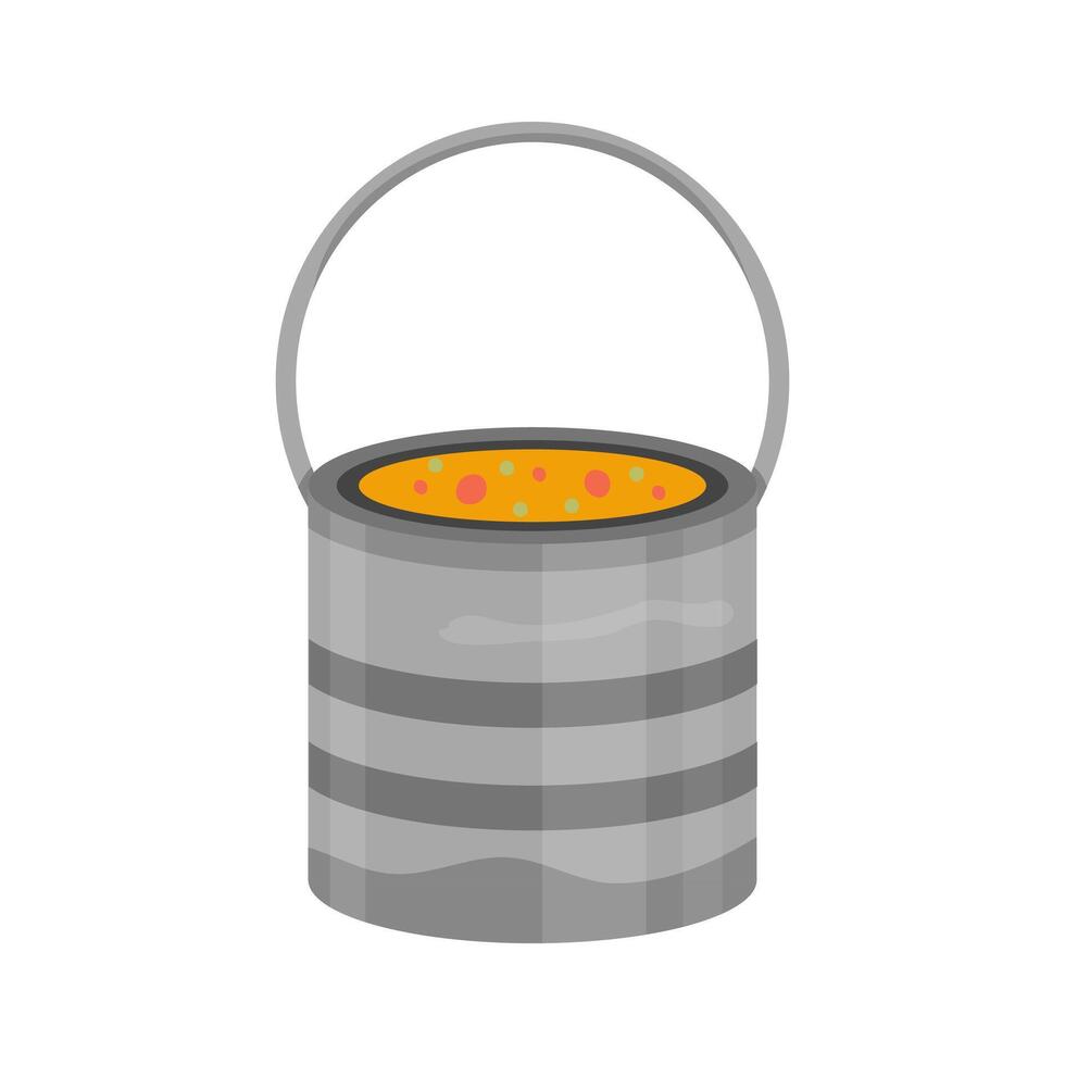 soup pot with handle and colorful soup inside vector