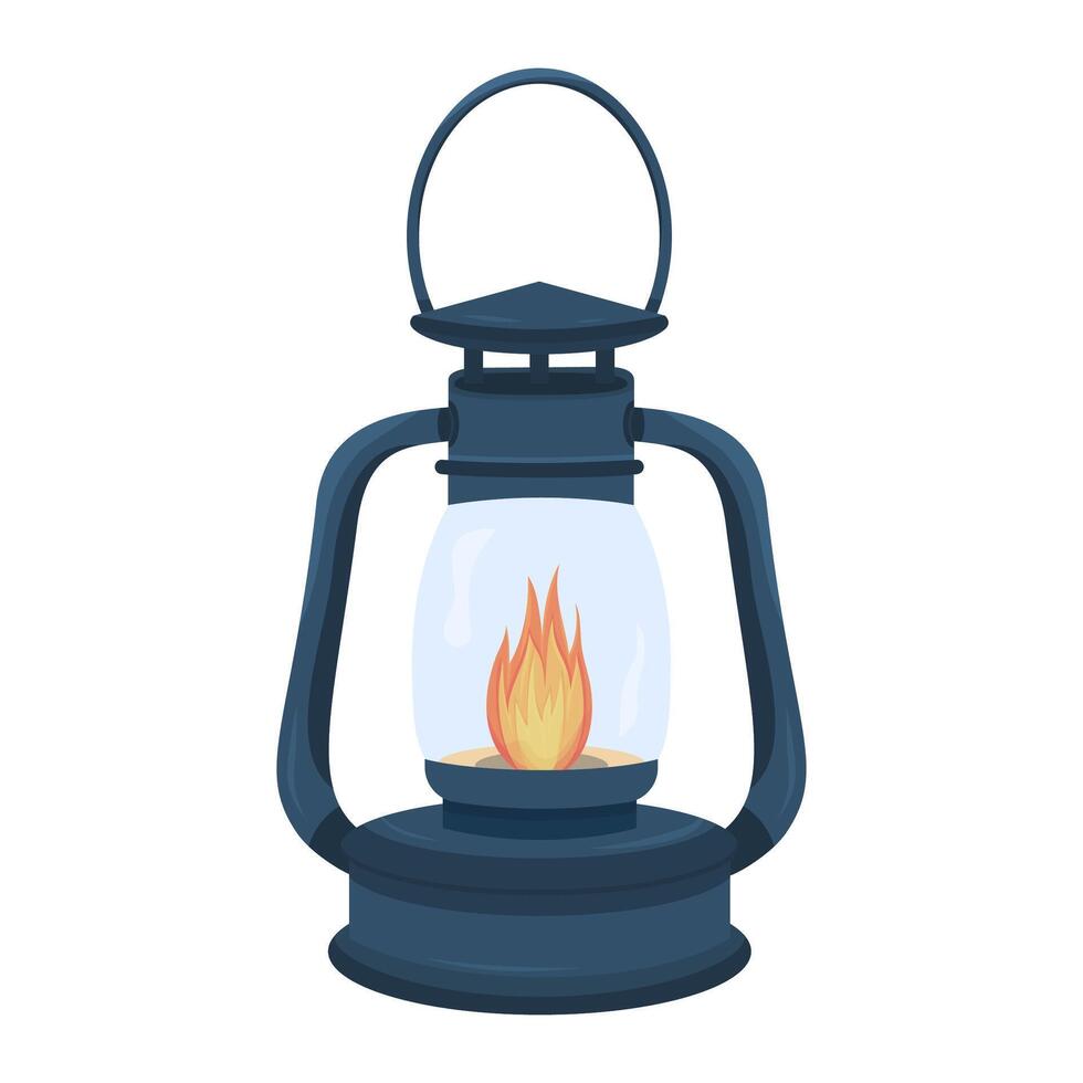 Old-fashioned oil lantern with burning flame vector