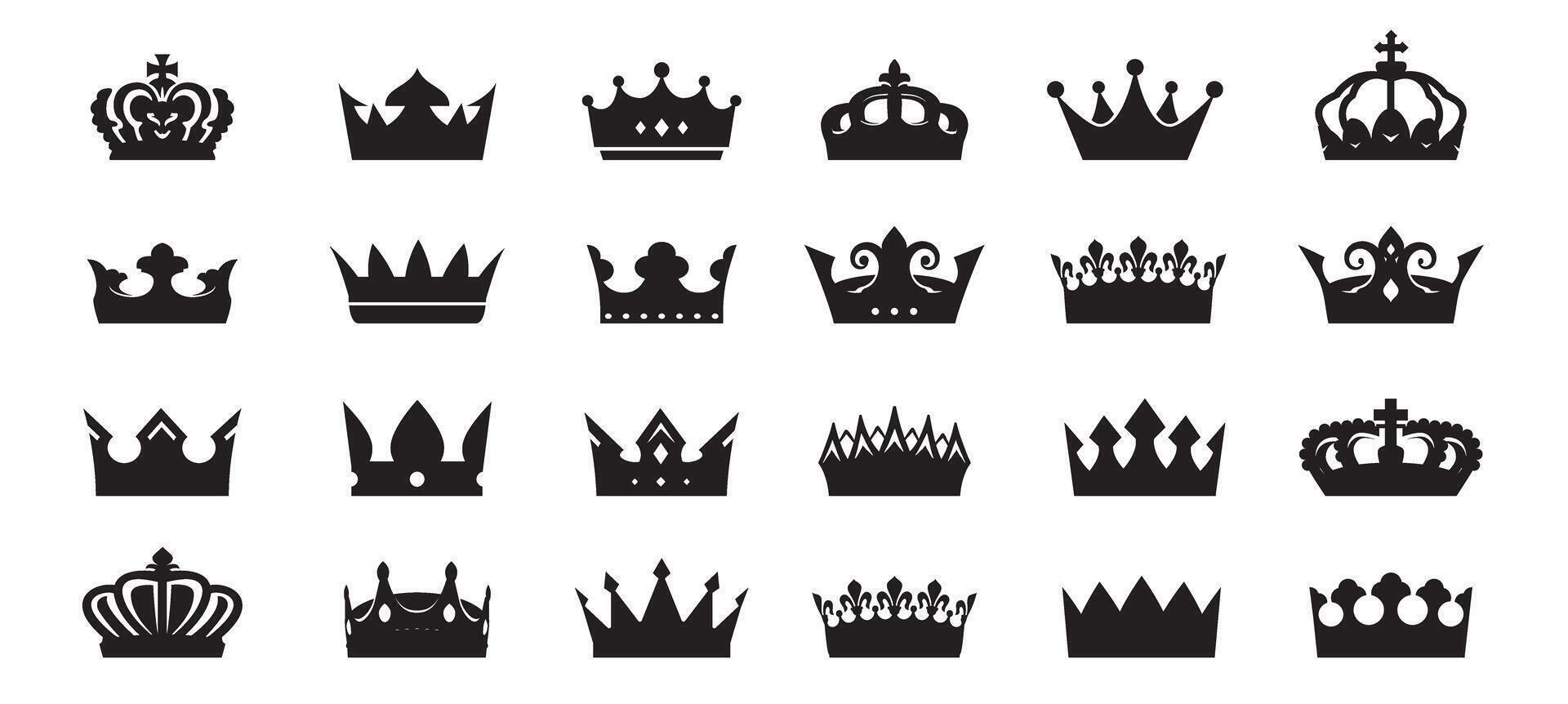 Set of black crowns. Outline Icons isolated vector
