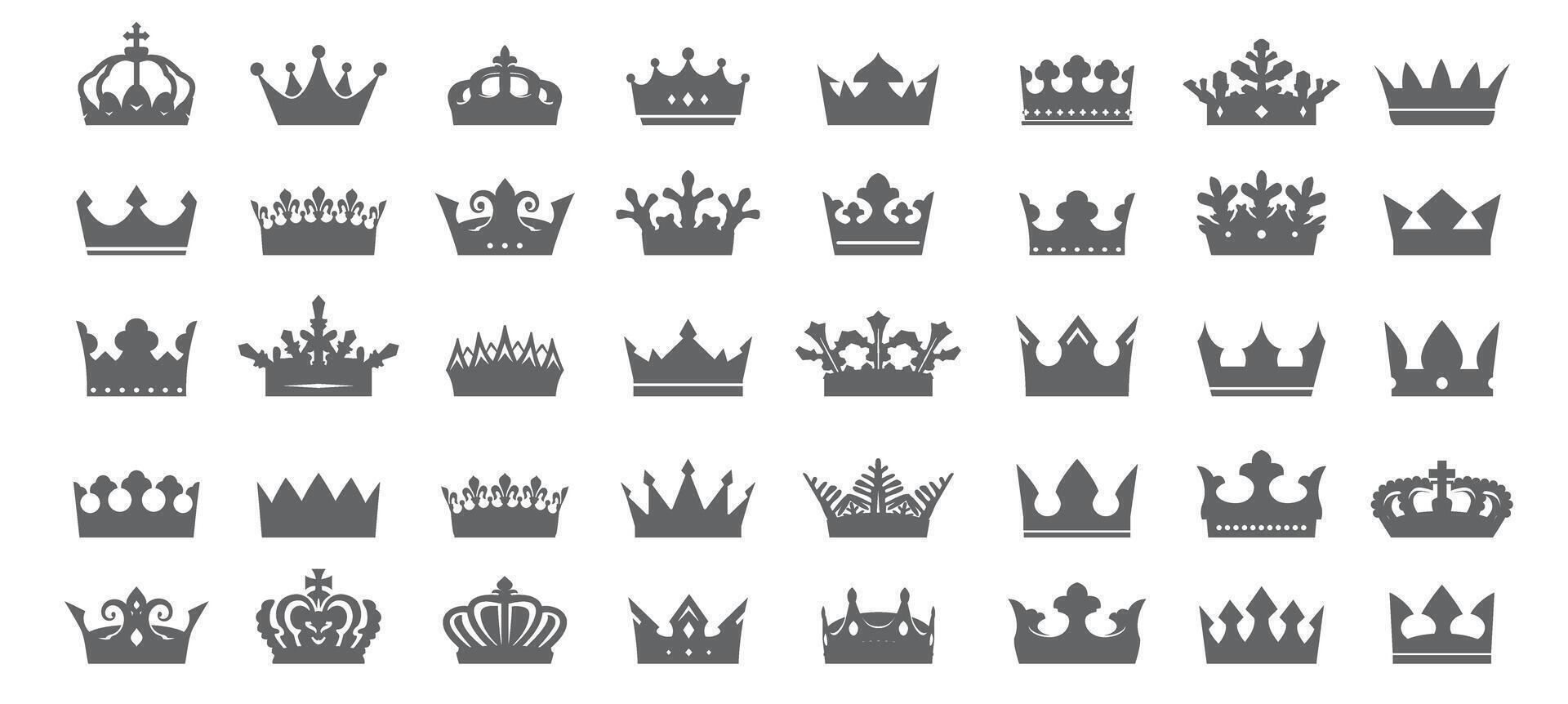 Set of grey crowns. Outline Icons isolated vector