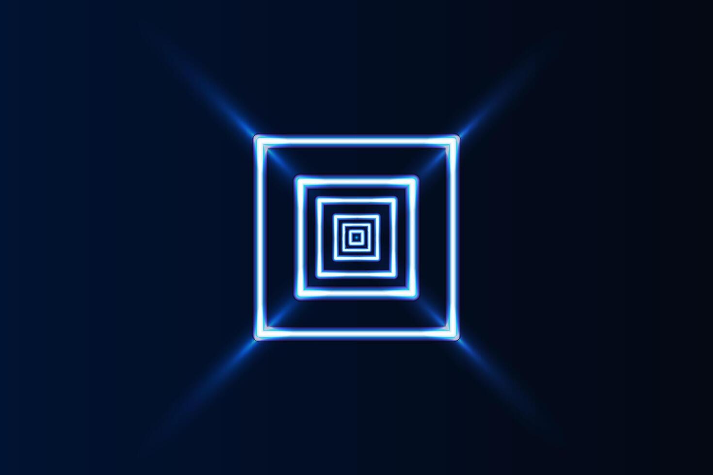 Glowing blue neon squares forming a tunnel like visual illusion on a dark background, evoking a futuristic digital vibe vector