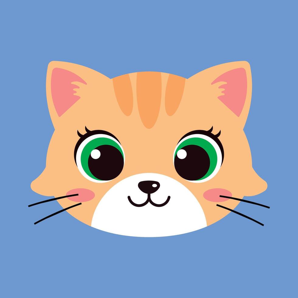 Cartoon kawaii cat face, isolated on blue background vector