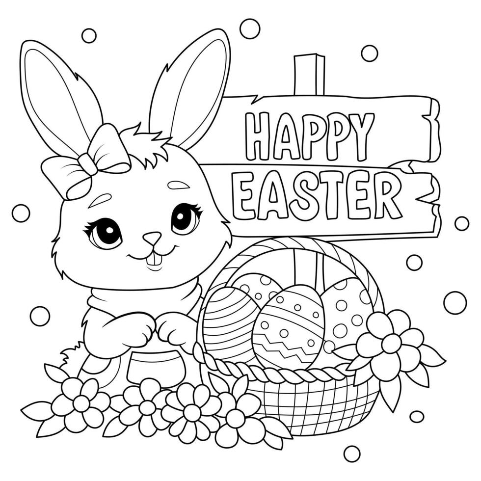 happy easter bunny coloring book vector