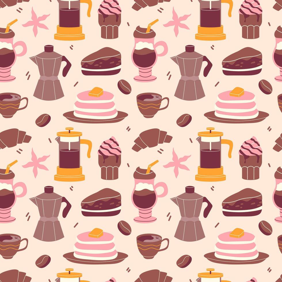 Coffee and dessert pattern design vector