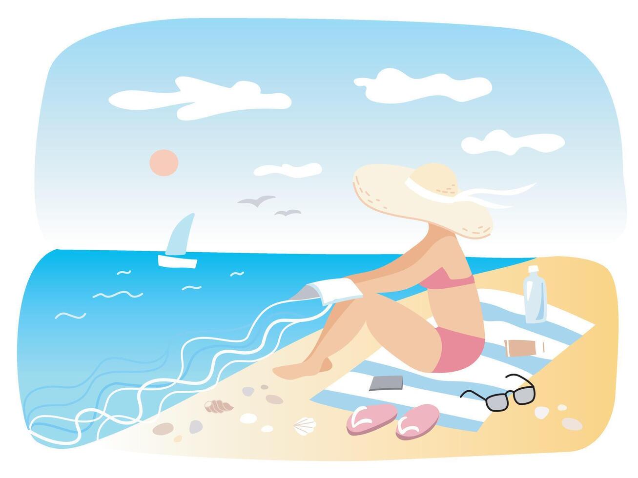 Woman reading on the beach vector