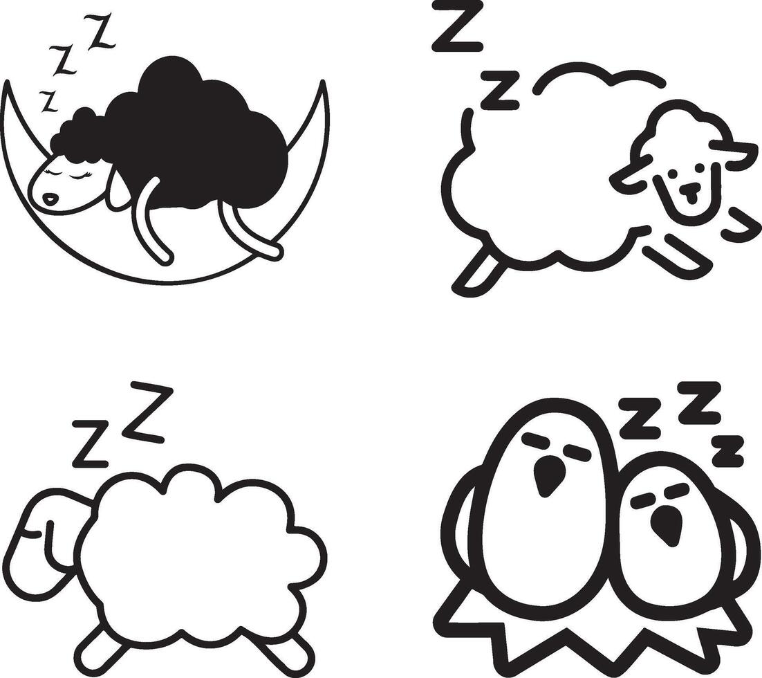 Cute Sleeping Sheep and Birds Icon Set. vector