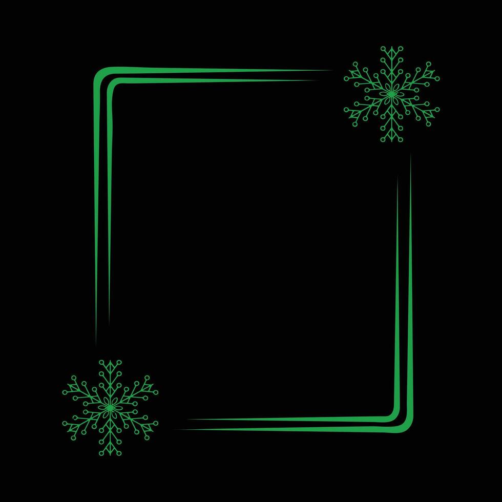 Green glowing corner frame with snowflakes. vector