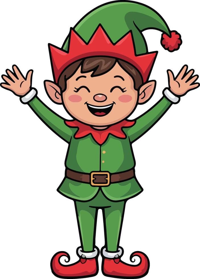 Happy Christmas, elf cartoon character illustration. vector