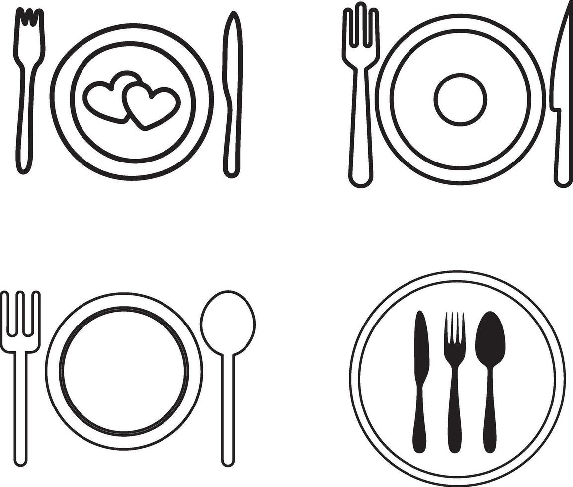 Table setting icons in a flat, minimal style. vector