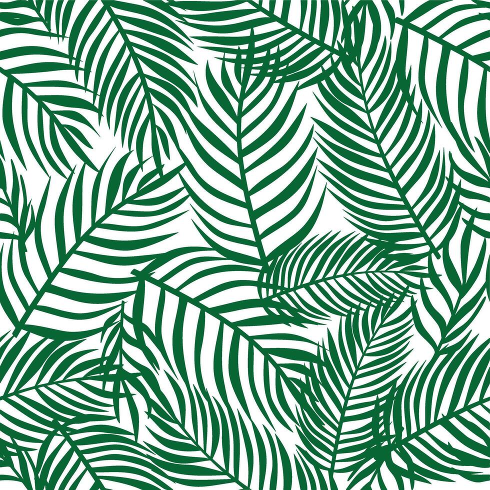 Tropical palm leaf seamless pattern, green on white. vector