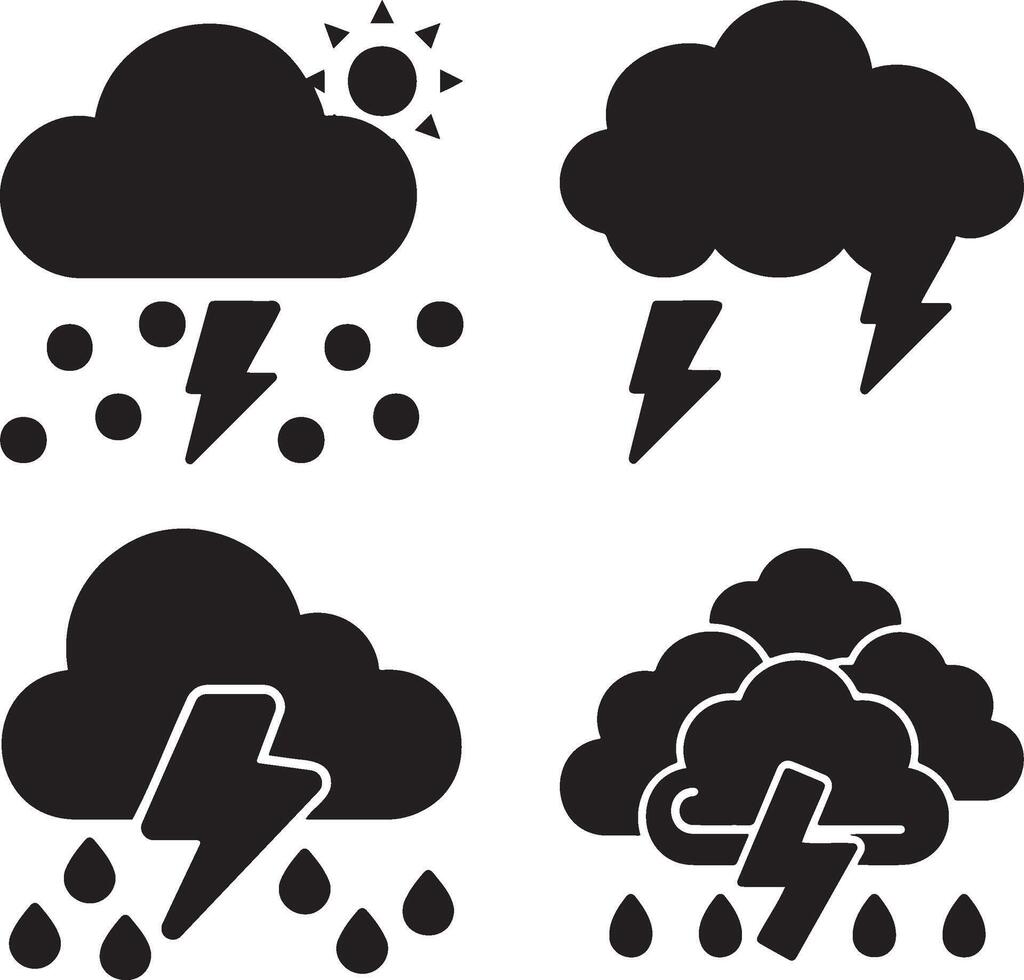 Thunderstorm weather icon set. vector