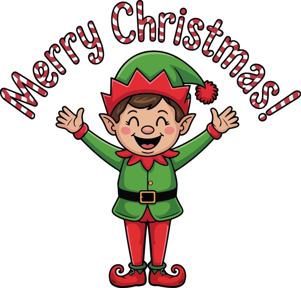A Christmas elf character with candy text illustration. vector