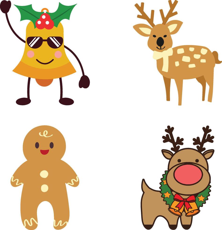 Cute Christmas characters collection illustration. vector